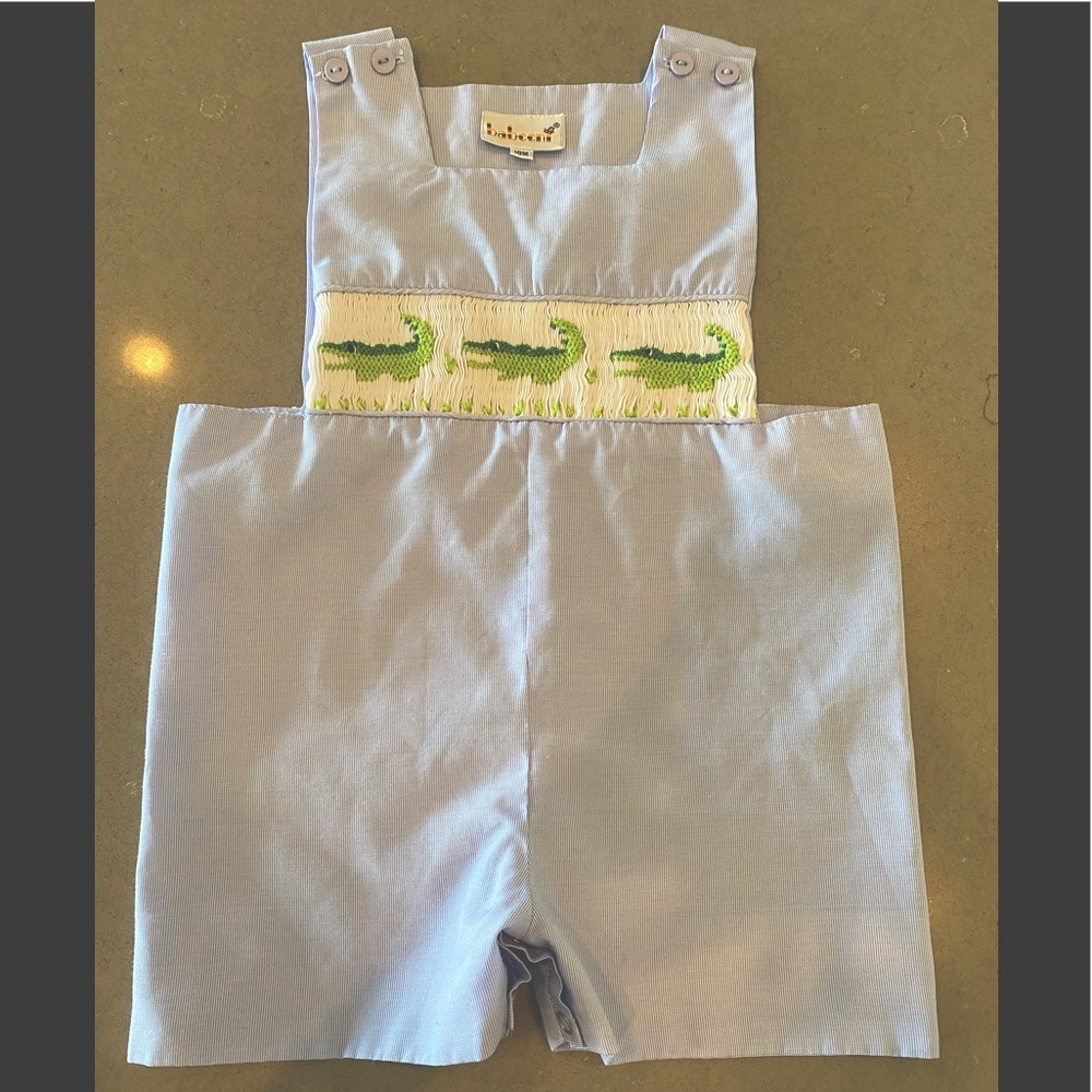 Blue and White Babeeni Smocked Gator Jon Jon 12 months